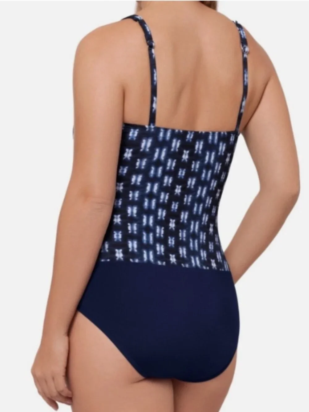 NWT! Swim Solutions Navy Blue Printed Slimming One Piece Swimsuit NEW! - Picture 2 of 3